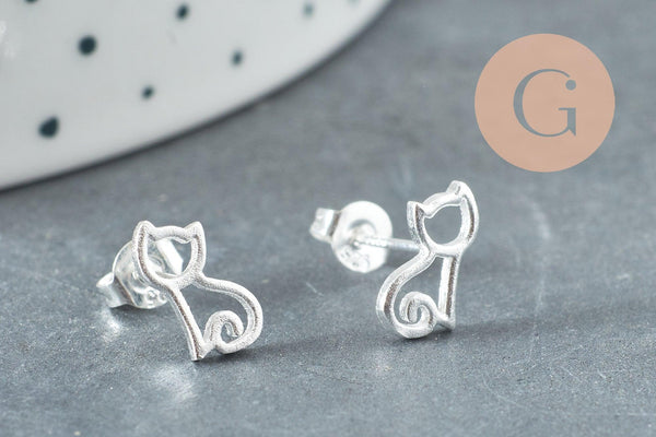 Boucles puce feuille de Gingko chat noeud fine argent massif 925 7mm, x1 paire (G9250)