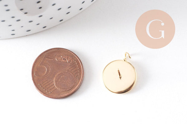 Boucles puce support cabochon rond 12mm avec anneau acier 304 inoxydable doré, x2 (G10510)