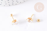 Boucles puce zircon goutte acier 304 inoxydable doré 14mm, x2 (G4523)