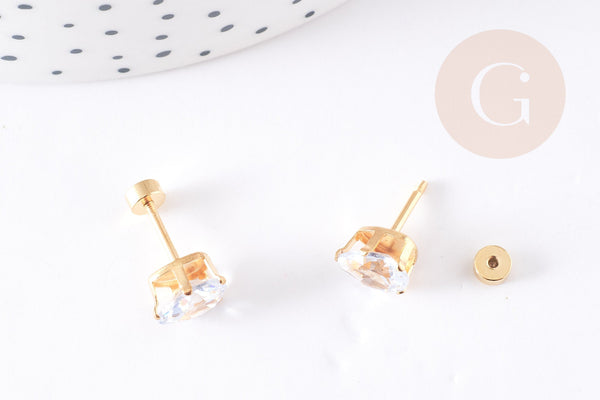 Boucles puce zircon goutte acier 304 inoxydable doré 14mm, x2 (G4523)