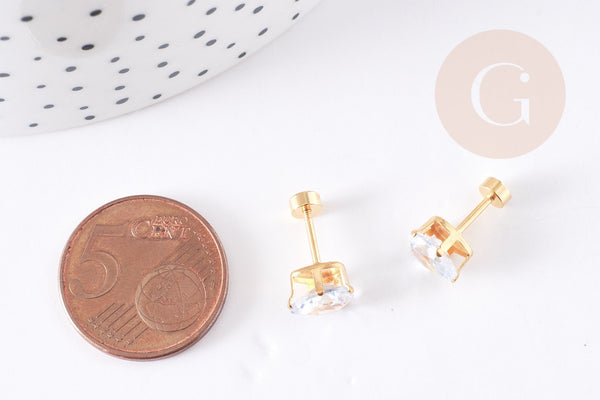 Boucles puce zircon goutte acier 304 inoxydable doré 14mm, x2 (G4523)