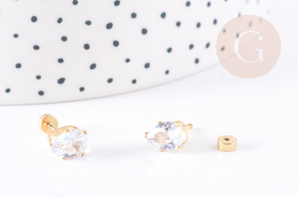 Boucles puce zircon goutte acier 304 inoxydable doré 14mm, x2 (G4523)