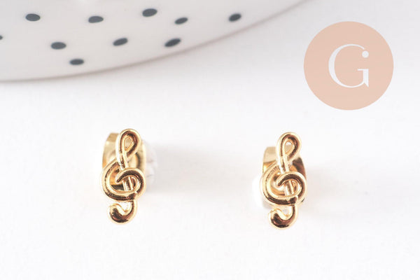 Boucles puces acier 316 inoxydable doré clef de sol 9mm, la paire (G10237)