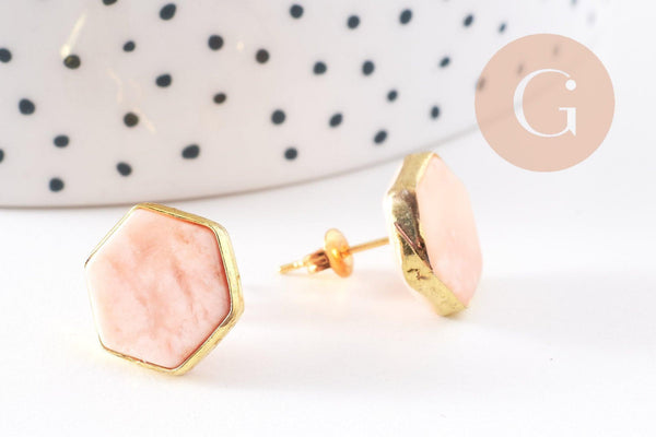 Boucles puces aventurine rose doré 18K, la paire (G2709)