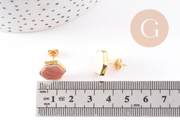 Boucles puces aventurine rose doré 18K, la paire (G2709)