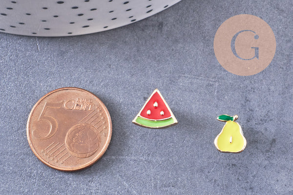 Boucles puces laiton doré email fruit, x4 (G10579)