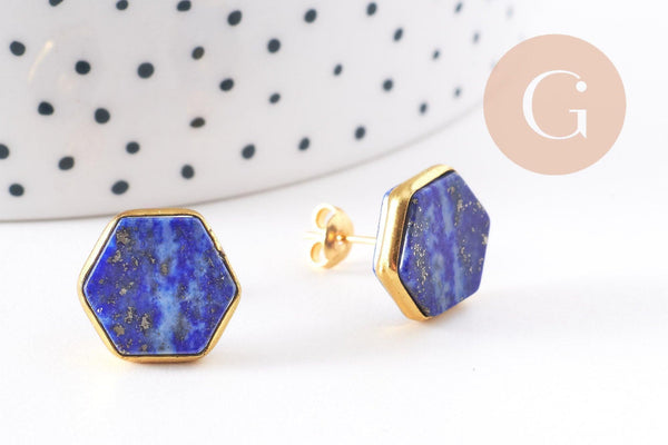 Boucles puces lapis lazulis doré 18K, la paire (G1414)