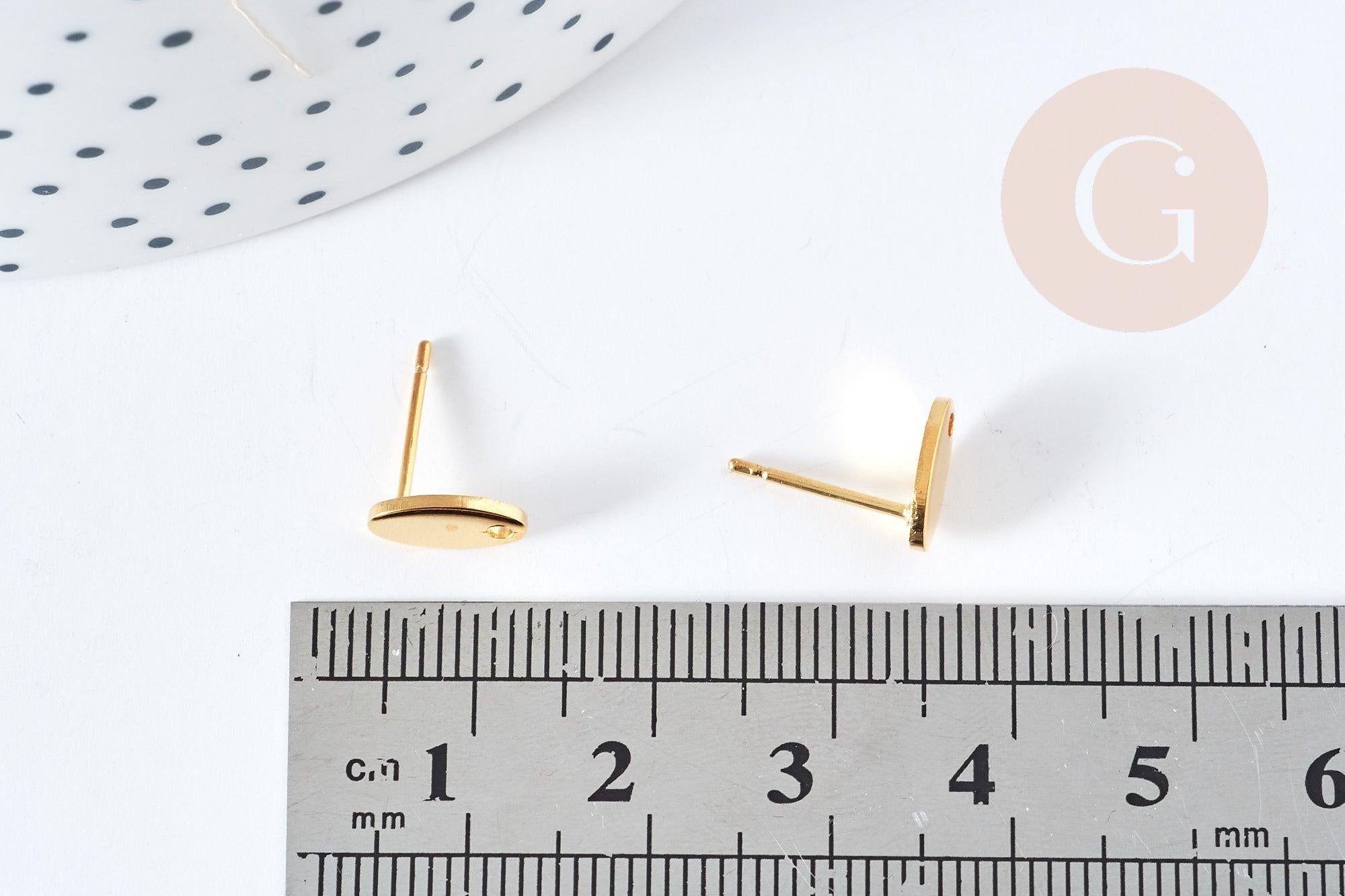 Boucles puces ovales acier inoxydable 201 doré 9mm, la paire (G8360)
