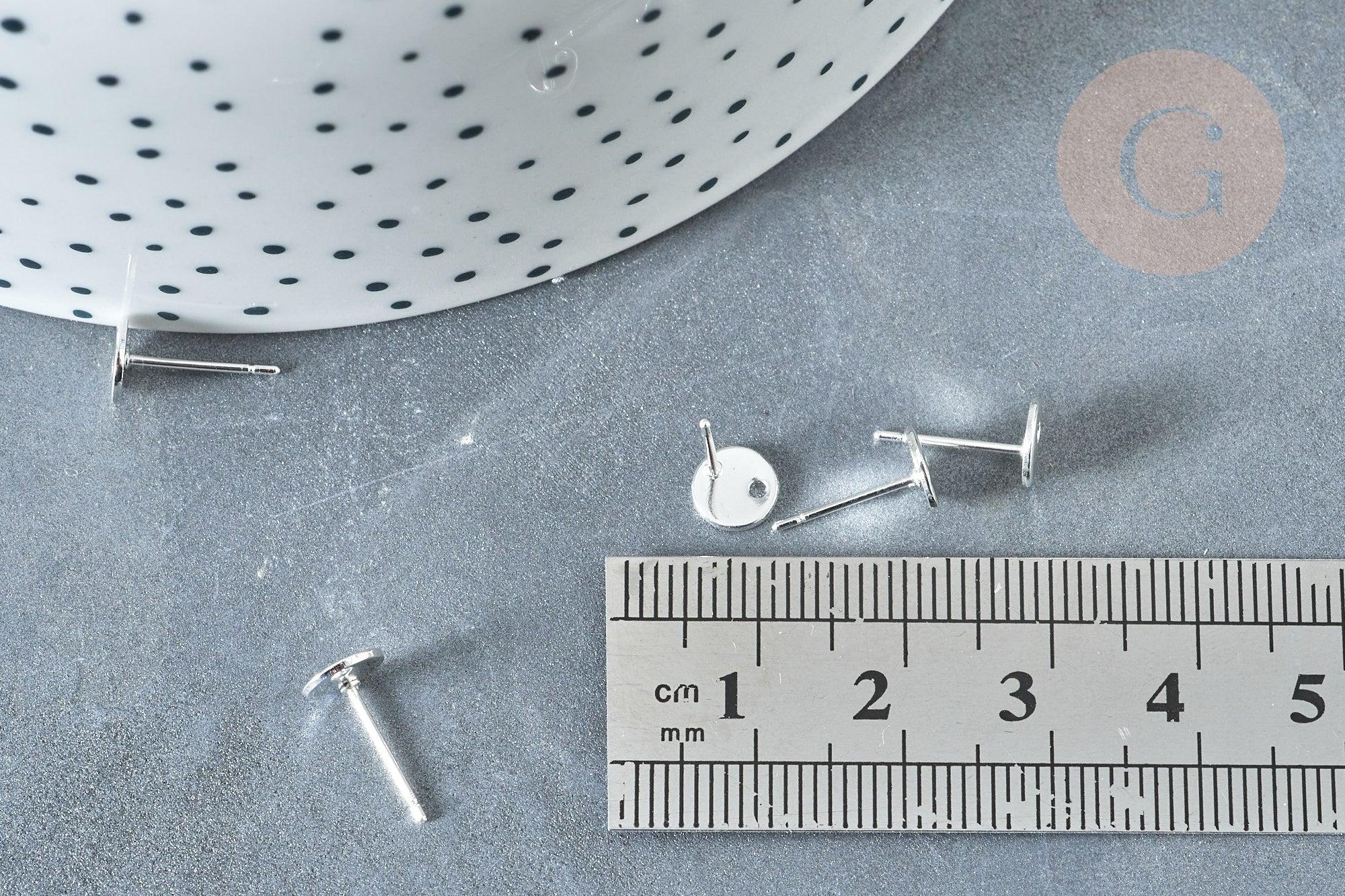 Boucles puces rondes acier 201 inoxydable argenté 6mm, x2 (G8030)