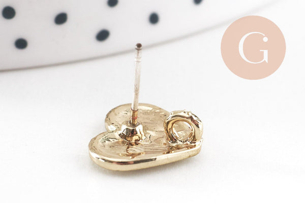 Boucles puces zamac doré coeur émail blanc à personnaliser 11.5mm, la paire (G9900)