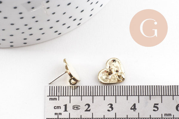 Boucles puces zamac doré coeur émail blanc à personnaliser 11.5mm, la paire (G9900)