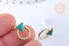 Boucles puces zamac doré triangle émail vert 13.5mm, la paire (G5336)