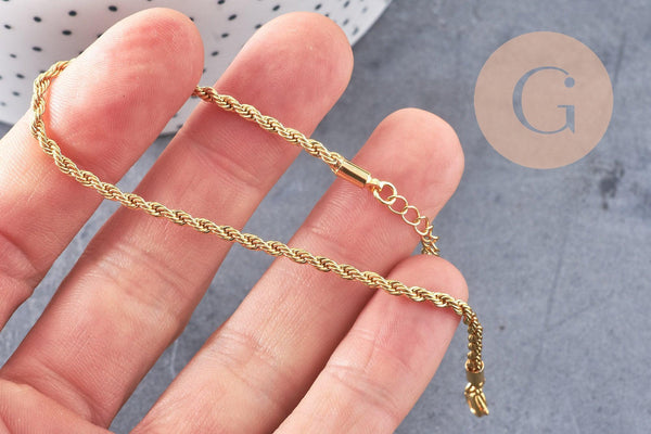 Bracelet Chaine torsadée laiton doré 18.6cm, x1 (G10821)