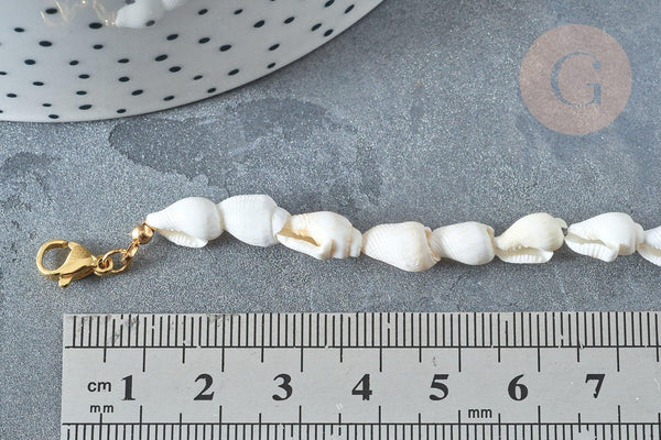 Bracelet Coquillages naturels blancs laiton doré 19.5cm x1 (G7803)