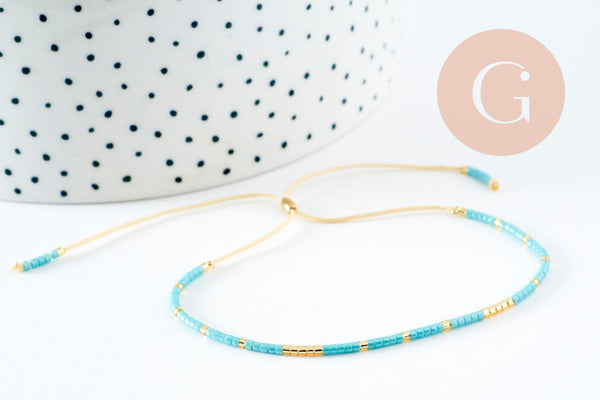 Bracelet Perles de rocailles japonaises noir-bleu or réglable, x1 (G10040)