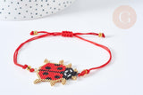 Bracelet Réglable coccinelle 28cm cordon rouge nylon perles rocailles tissées , bijou chance à offrir, bracelet amitié, x1 (G7685)