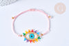 Bracelet Réglable cordon nylon perles de rocailles tissées mauvais œil coloré 28cm, bijou chance à offrir, bracelet amitié, x1 (G7945)