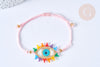 Bracelet Réglable cordon nylon perles de rocailles tissées mauvais œil coloré 28cm, bijou chance à offrir, bracelet amitié, x1 (G7945)