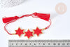 Bracelet Réglable étoiles 28cm cordon rouge nylon perles rocailles tissées , bijou chance à offrir, bracelet amitié, x1 (G7686)