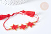Bracelet Réglable étoiles 28cm cordon rouge nylon perles rocailles tissées , bijou chance à offrir, bracelet amitié, x1 (G7686)