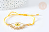 Bracelet Réglable losange mauvais œil jaune et or cordon nylon perles rocailles tissées 28cm, x1 (G7683)