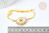 Bracelet Réglable losange mauvais œil jaune et or cordon nylon perles rocailles tissées 28cm, x1 (G7683)