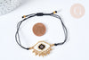 Bracelet Réglable losange mauvais œil noir et or 28cm cordon nylon perles rocailles tissées , bijou chance à offrir, bracelet amitié, x1 (G7678)