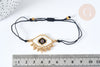 Bracelet Réglable losange mauvais œil noir et or 28cm cordon nylon perles rocailles tissées , bijou chance à offrir, bracelet amitié, x1 (G7678)