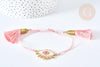 Bracelet Réglable losange mauvais œil rose et or 28cm cordon nylon perles rocailles tissées , bijou chance à offrir, bracelet amitié, x1 (G7681)
