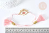 Bracelet Réglable losange mauvais œil rose et or 28cm cordon nylon perles rocailles tissées , bijou chance à offrir, bracelet amitié, x1 (G7681)