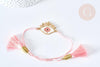 Bracelet Réglable losange mauvais œil rose et or 28cm cordon nylon perles rocailles tissées , bijou chance à offrir, bracelet amitié, x1 (G7681)