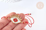 Bracelet Réglable losange mauvais œil rouge or 28cm cordon nylon perles rocailles tissées , bijou chance à offrir, bracelet amitié, x1 (G7677)