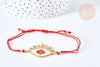 Bracelet Réglable losange mauvais œil rouge or 28cm cordon nylon perles rocailles tissées , bijou chance à offrir, bracelet amitié, x1 (G7677)