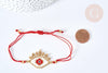 Bracelet Réglable losange mauvais œil rouge or 28cm cordon nylon perles rocailles tissées , bijou chance à offrir, bracelet amitié, x1 (G7677)