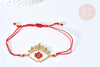 Bracelet Réglable losange mauvais œil rouge or 28cm cordon nylon perles rocailles tissées , bijou chance à offrir, bracelet amitié, x1 (G7677)
