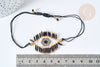 Bracelet Réglable mauvais œil noir et or 28cm cordon nylon perles rocailles tissées , bijou chance à offrir, bracelet amitié, x1 (G7634)