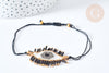 Bracelet Réglable mauvais œil noir et or 28cm cordon nylon perles rocailles tissées , bijou chance à offrir, bracelet amitié, x1 (G7634)