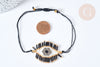 Bracelet Réglable mauvais œil noir et or 28cm cordon nylon perles rocailles tissées , bijou chance à offrir, bracelet amitié, x1 (G7634)