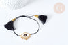 Bracelet Réglable mauvais œil noir et or 28cm cordon nylon perles rocailles tissées , bijou chance à offrir, bracelet amitié, x1 (G7679)
