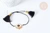 Bracelet Réglable mauvais œil noir et or 28cm cordon nylon perles rocailles tissées , bijou chance à offrir, bracelet amitié, x1 (G7679)