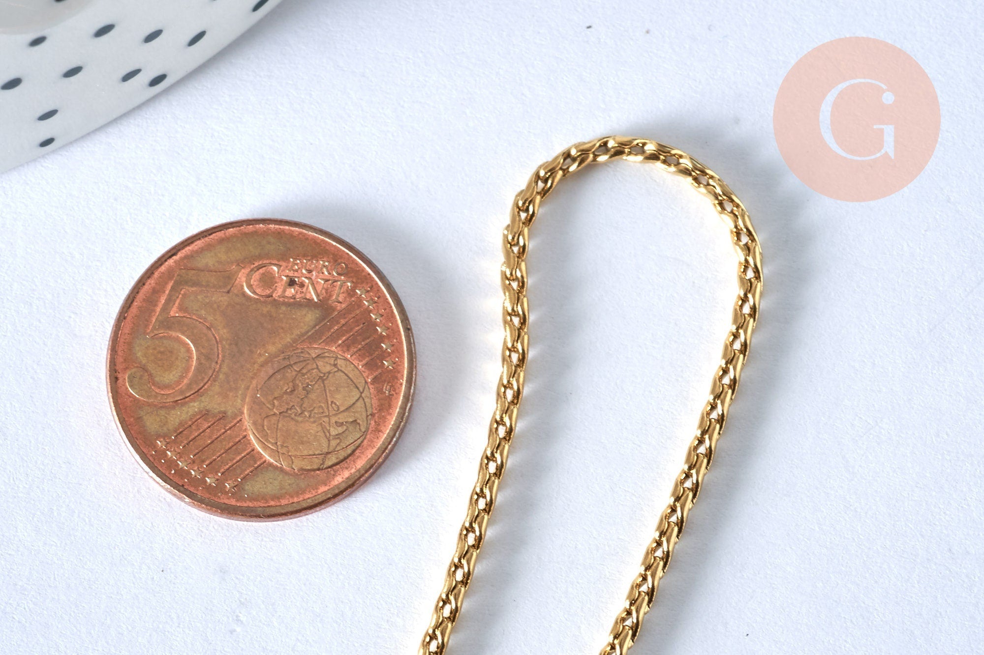 Bracelet acier 304 inoxydable doré 14k chaine torsadée 1.5-2mm/19.5cm, x1 (G5358)