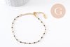 Bracelet acier 304 inoxydable doré 14k résine noire 1.5mm-20.5cm, x1 (G3382)