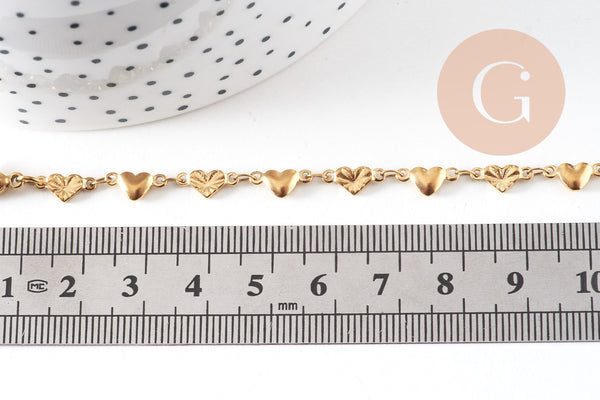 Bracelet acier doré 14k cœur 21cm, x1 (G5346)