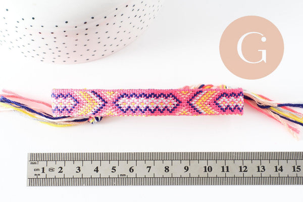 Bracelet brésilien tissé réglable rose jaune 15mm, x1 (G9560)