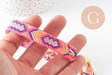 Bracelet brésilien tissé réglable rose jaune 15mm, x1 (G9560)