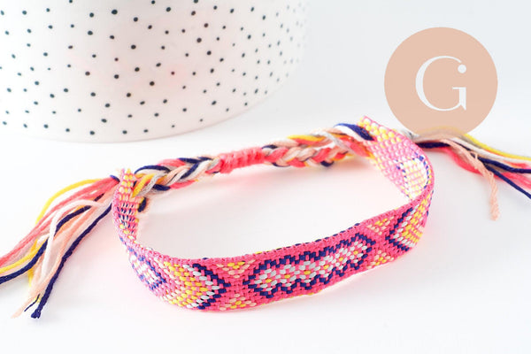 Bracelet brésilien tissé réglable rose jaune 15mm, x1 (G9560)