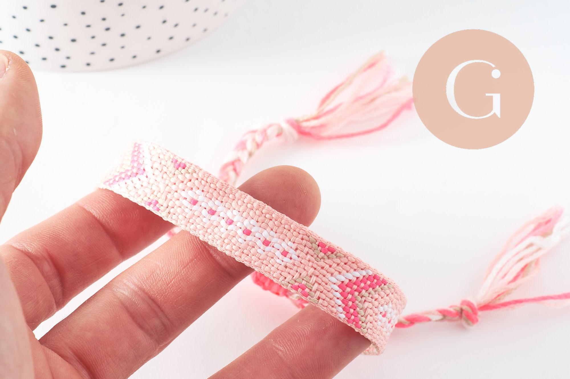 Bracelet brésilien tissé réglable rose /rose clair 15mm, x1 (G9559)