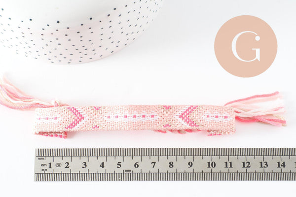 Bracelet brésilien tissé réglable rose /rose clair 15mm, x1 (G9559)