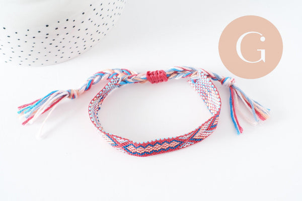 Bracelet brésilien tissé réglable rose turquoise 15mm, bijou chance à offrir, bracelet amitié, x1 (G9562)