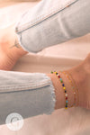 Bracelet chaine cheville laiton et perles multicolores verre 25.4cm, x1 (G4090)